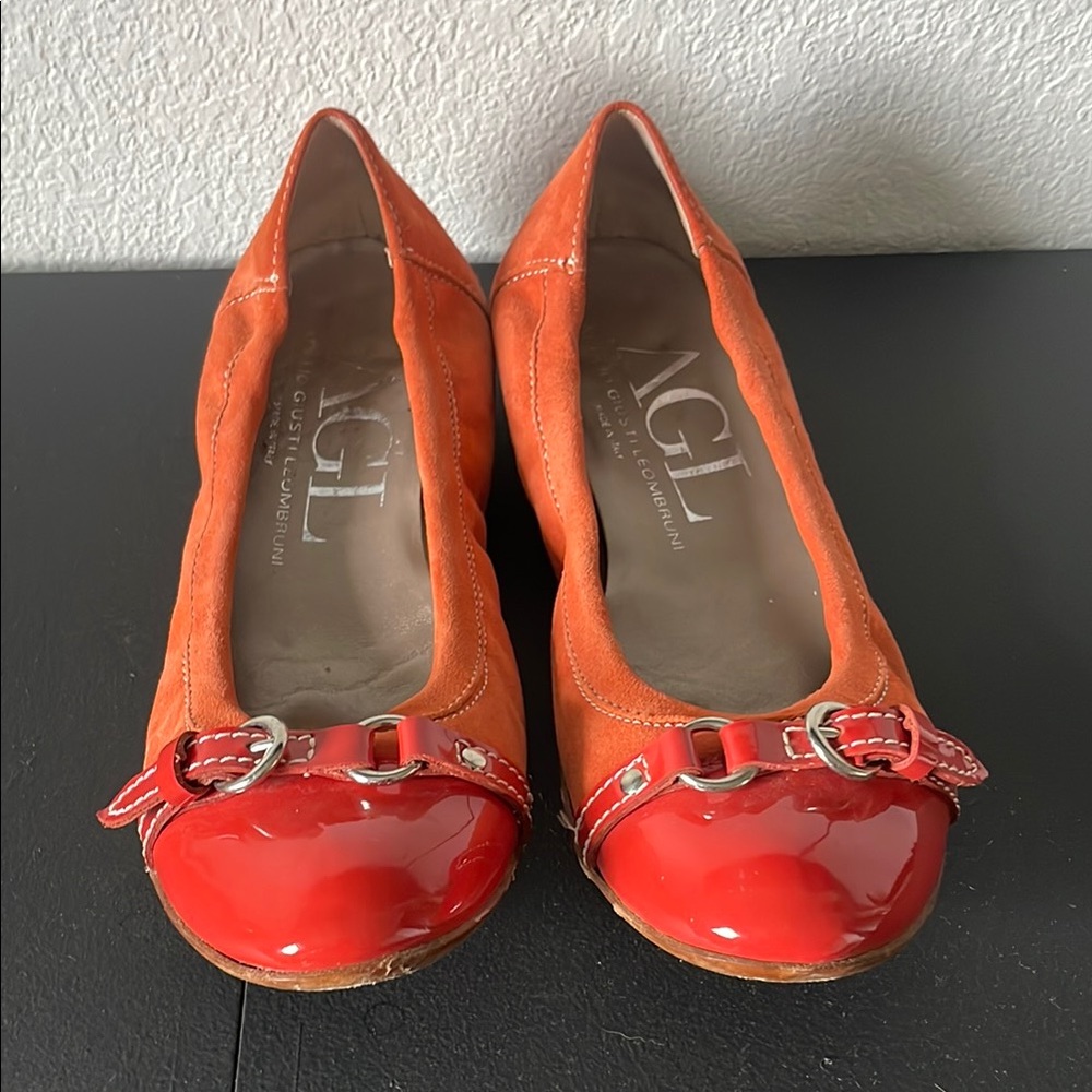 AGL Orange and Red Flats with Horsebit Detail